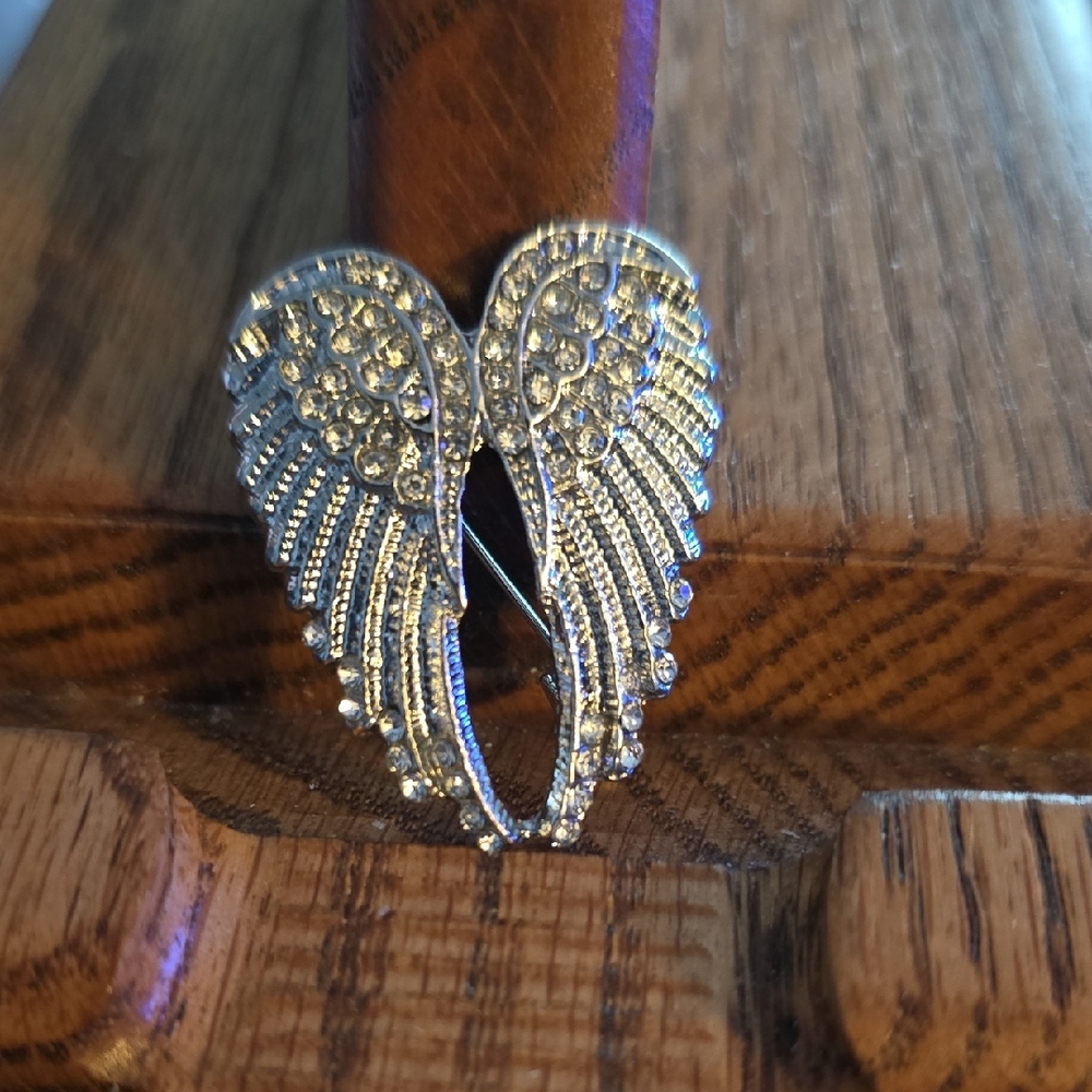 Silver Crystal Angel Wings Brooch - Women Jewelry
